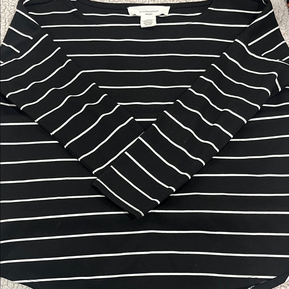 Workshop Republic Clothing Black and White Striped Long Sleeve Dress
